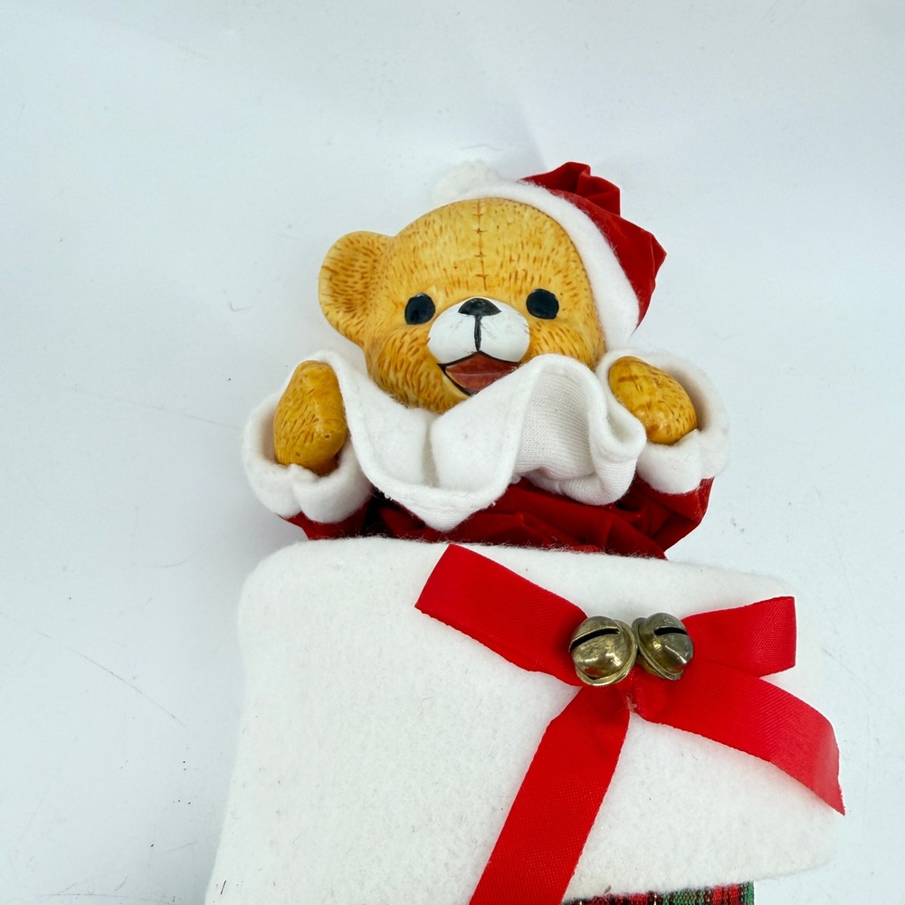 Jing'l Christmas Musical Teddy Bear Vintage Stocking Ornament 1985 Working 12" - Picture 11 of 14